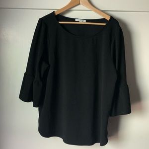 Plus size 2X 3/4 Bell Sleeve Top Black